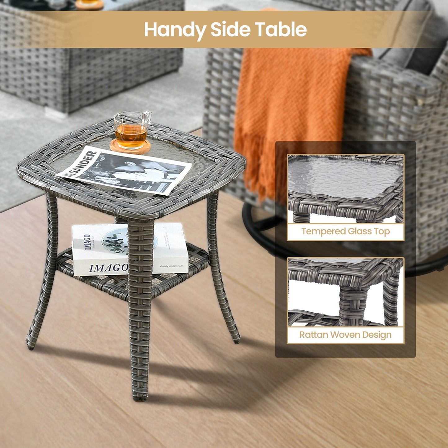 XIZZI 9 pezzi mobili da giardino in vimini sedia a dondolo girevole con tavolo braciere