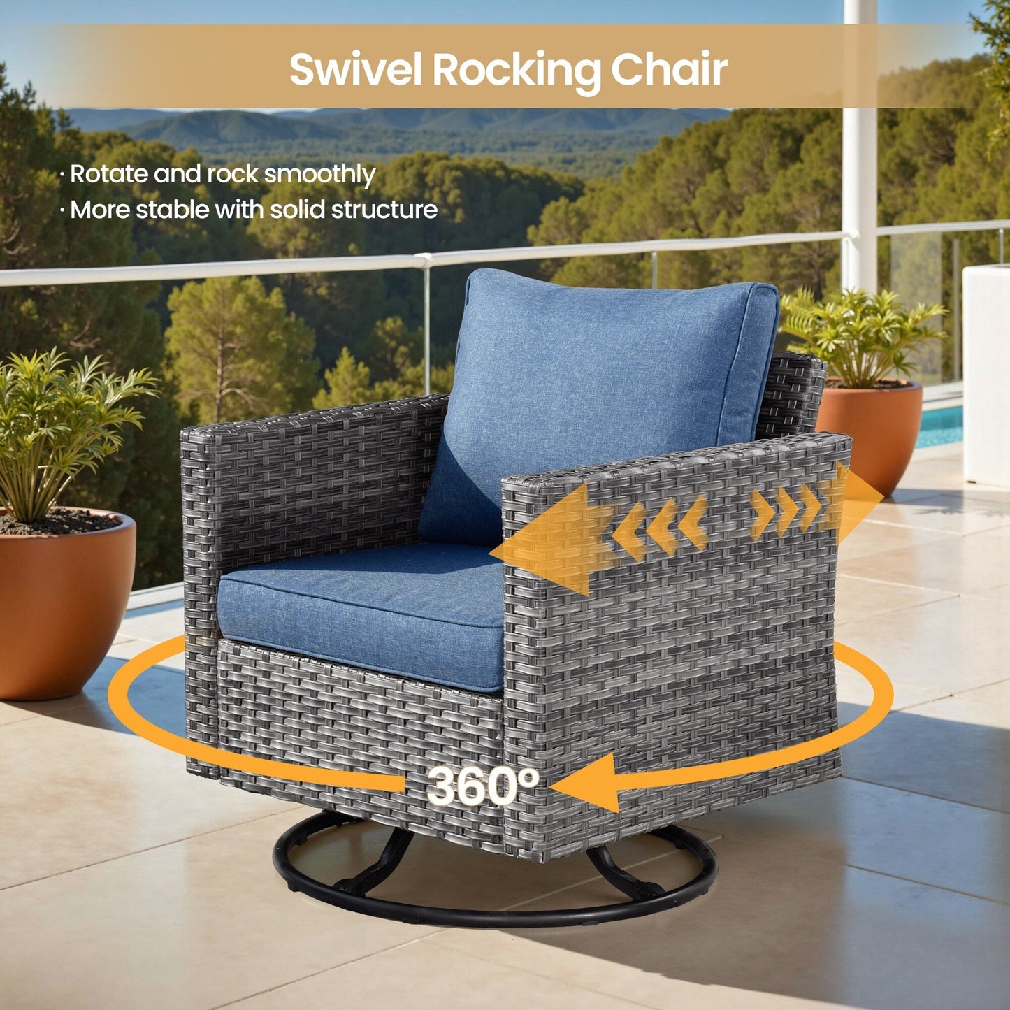 XIZZI 9 pezzi mobili da giardino in vimini sedia a dondolo girevole con tavolo braciere