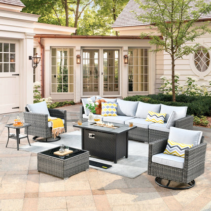 XIZZI 9 pezzi mobili da giardino in vimini sedia a dondolo girevole con tavolo braciere