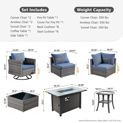 XIZZI 9 pezzi mobili da giardino in vimini sedia a dondolo girevole con tavolo braciere