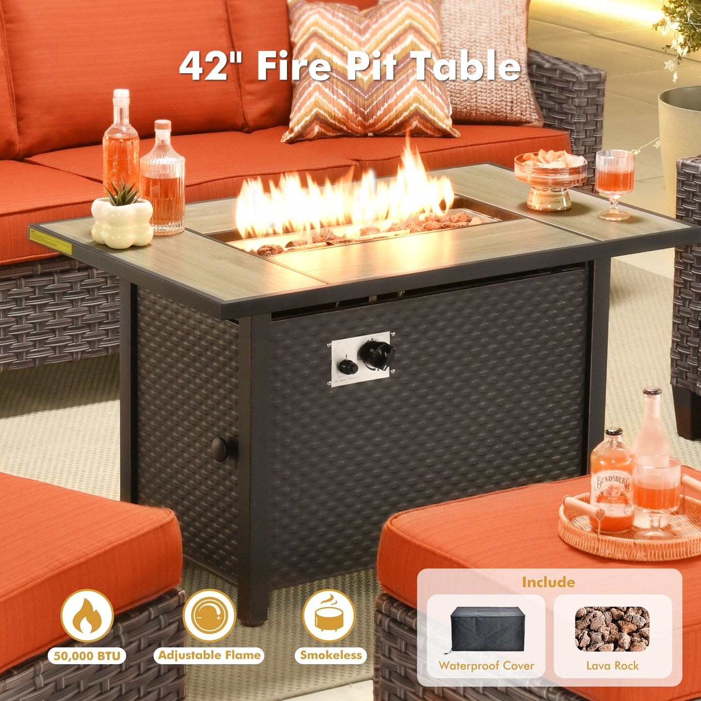 Set di mobili da esterno XIZZI con tavolo da fuoco