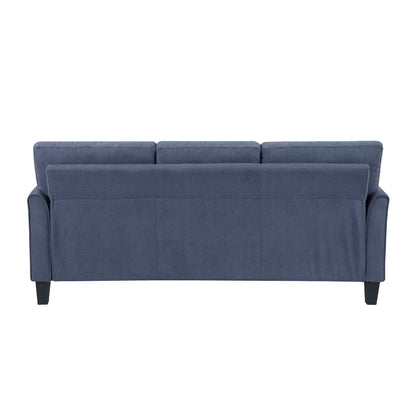 Divano Xumo, tessuto blu, 79 pollici, gambe affusolate in legno nero