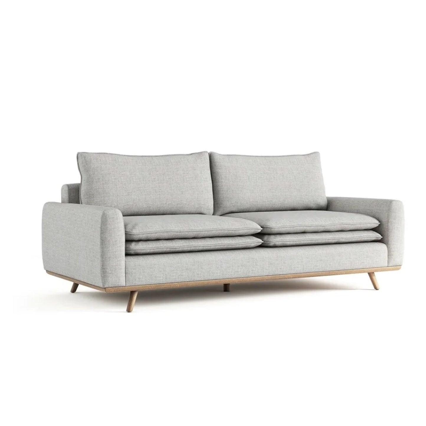 Divano Yaana, cuscino in misto piume, legno di quercia marrone, tessuto grigio, 83 pollici