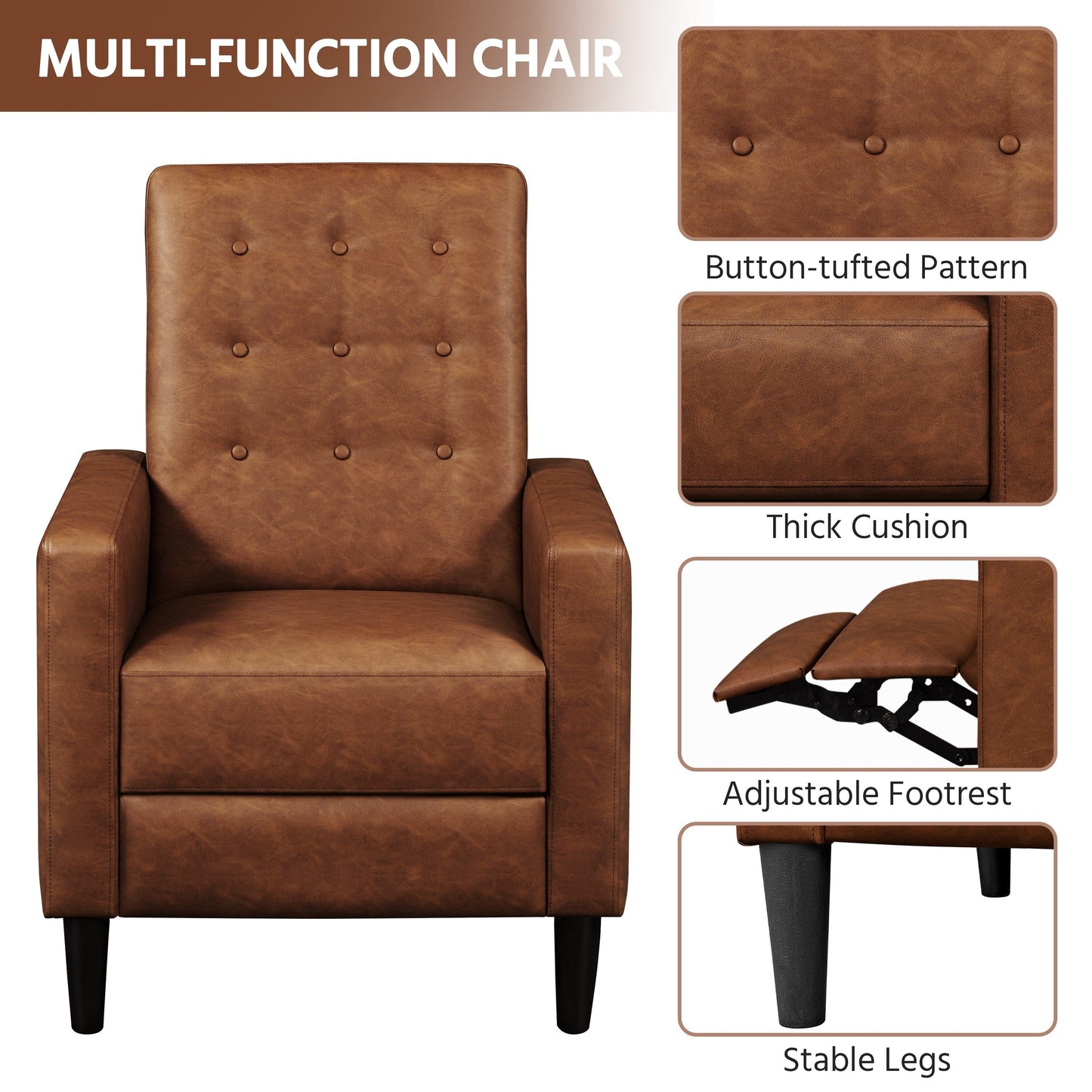 Divano moderno reclinabile in similpelle con poggiapiedi regolabile e imbottito Yaheetech