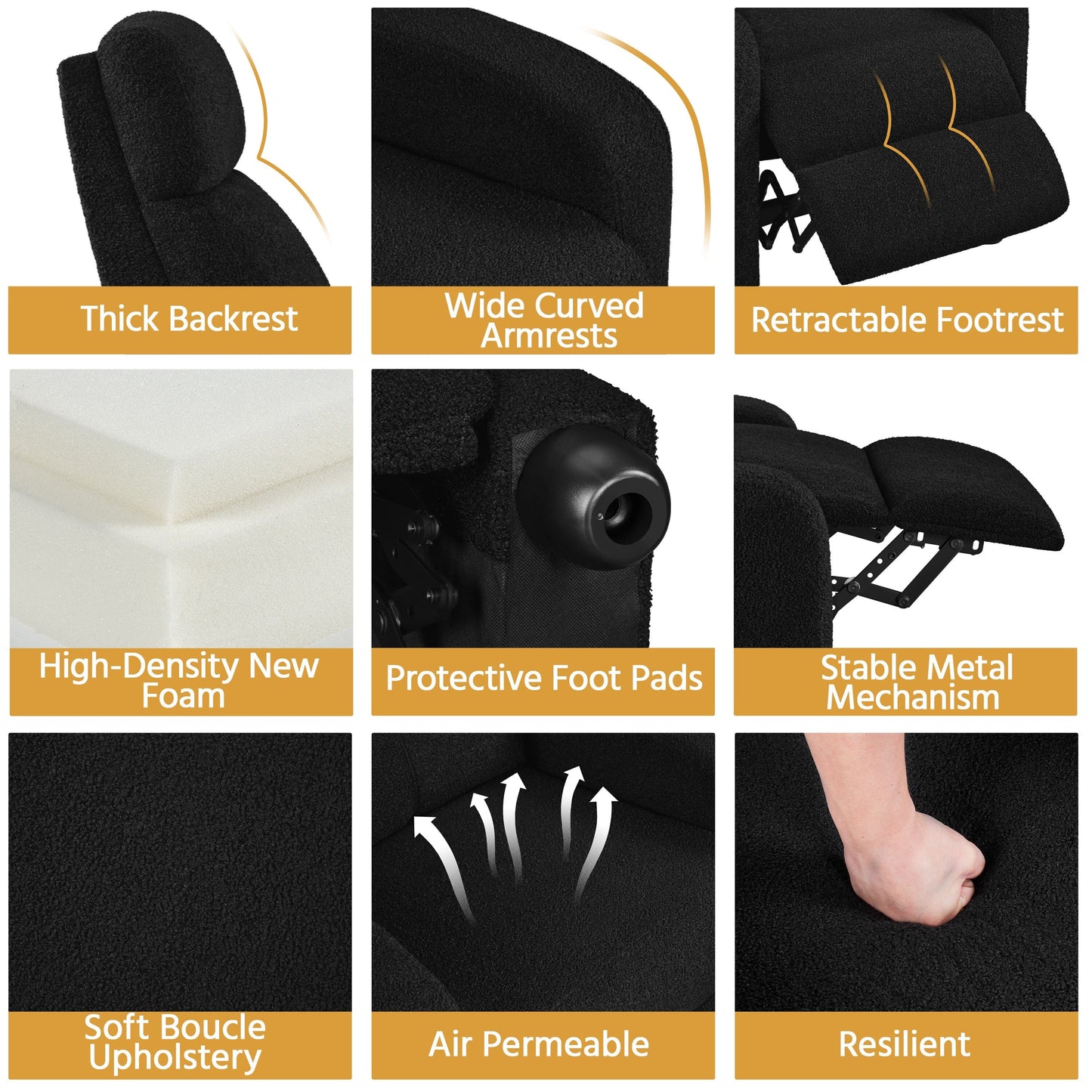 Divano reclinabile imbottito Yaheetech, poltrona reclinabile regolabile, avorio