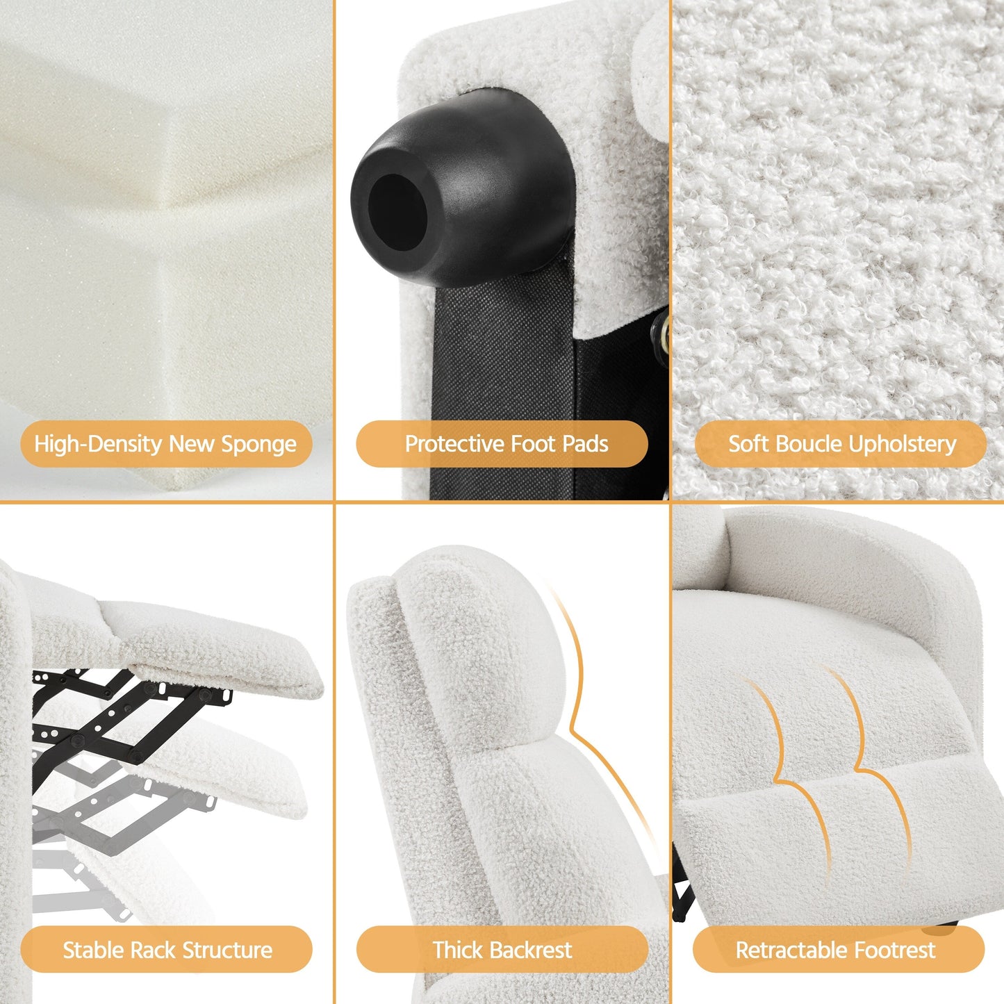 Divano reclinabile imbottito Yaheetech, poltrona reclinabile regolabile, avorio