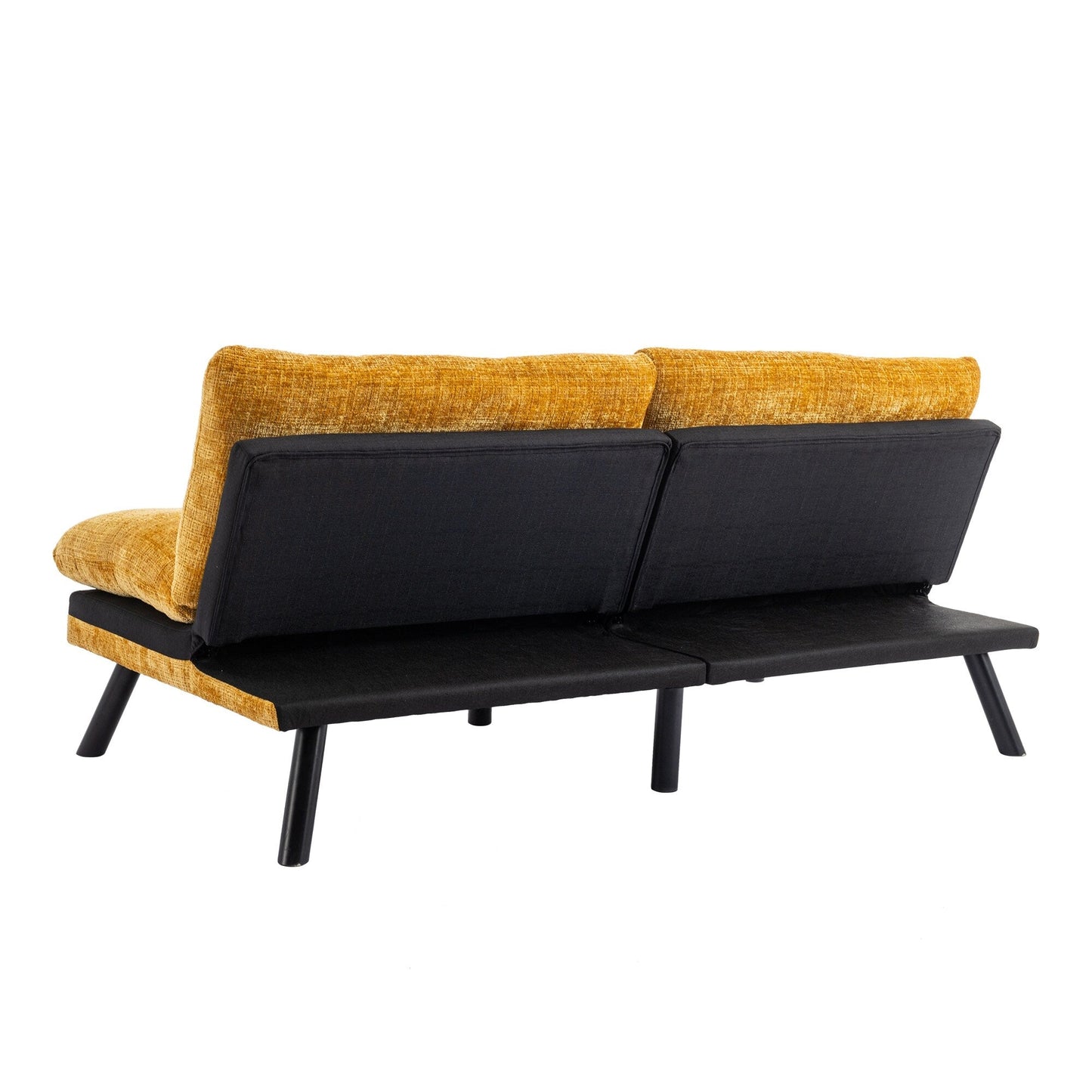 Divano letto futon convertibile in ciniglia giallo da 75,6 pollici con gambe in metallo per soggiorno