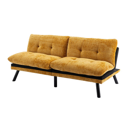 Divano letto futon convertibile in ciniglia giallo da 75,6 pollici con gambe in metallo per soggiorno