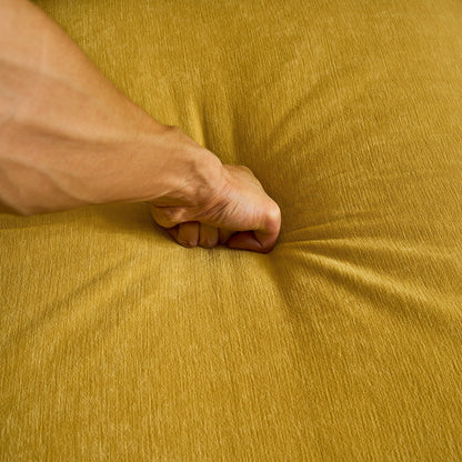 Divano componibile a 3 posti a forma di L in velluto giallo 83 con cuscini in morbida schiuma, schienale e braccioli sfoderabili e gambe in metallo