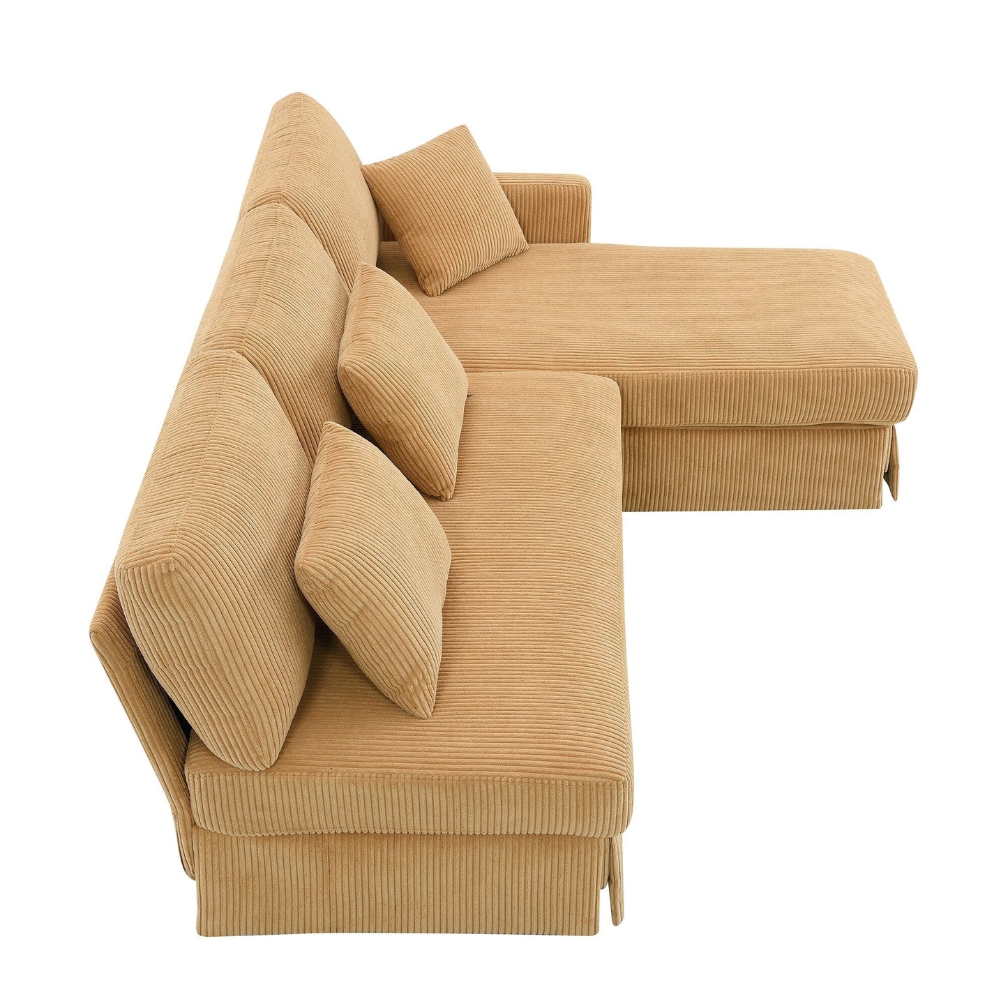 Divano a 3 posti a L giallo 87 con chaise longue reversibile e 3 cuscini, design salvaspazio per il soggiorno