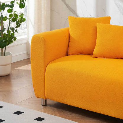 Divano a 3 posti in cotone e lino giallo 89 con gambe in metallo e struttura in legno massello per soggiorno