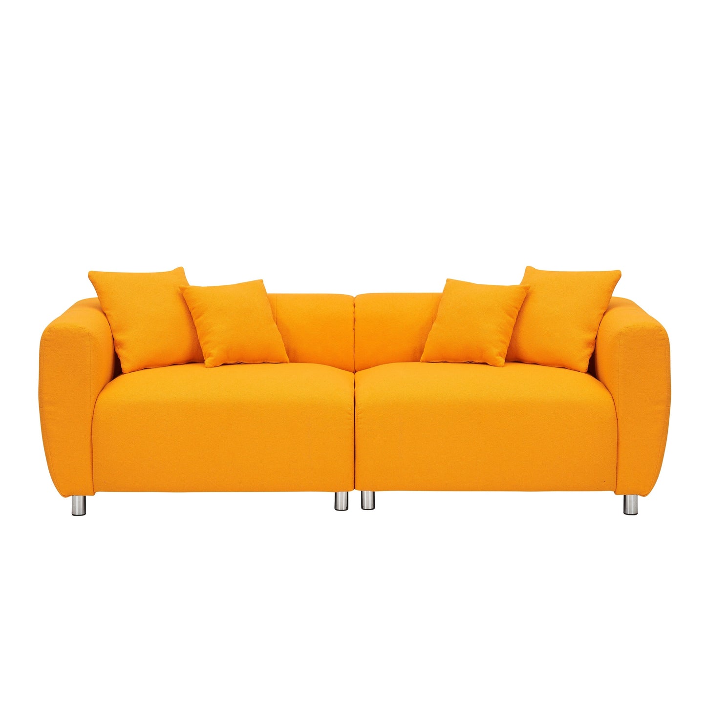 Divano a 3 posti in cotone e lino giallo 89 con gambe in metallo e struttura in legno massello per soggiorno