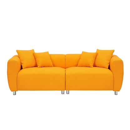 Divano a 3 posti in cotone e lino giallo 89 con gambe in metallo e struttura in legno massello per soggiorno