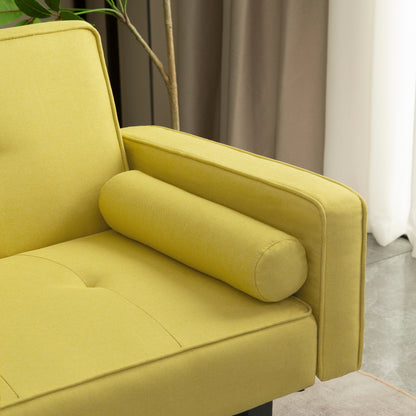 Divano letto futon convertibile giallo a 3 posti con gambe in legno