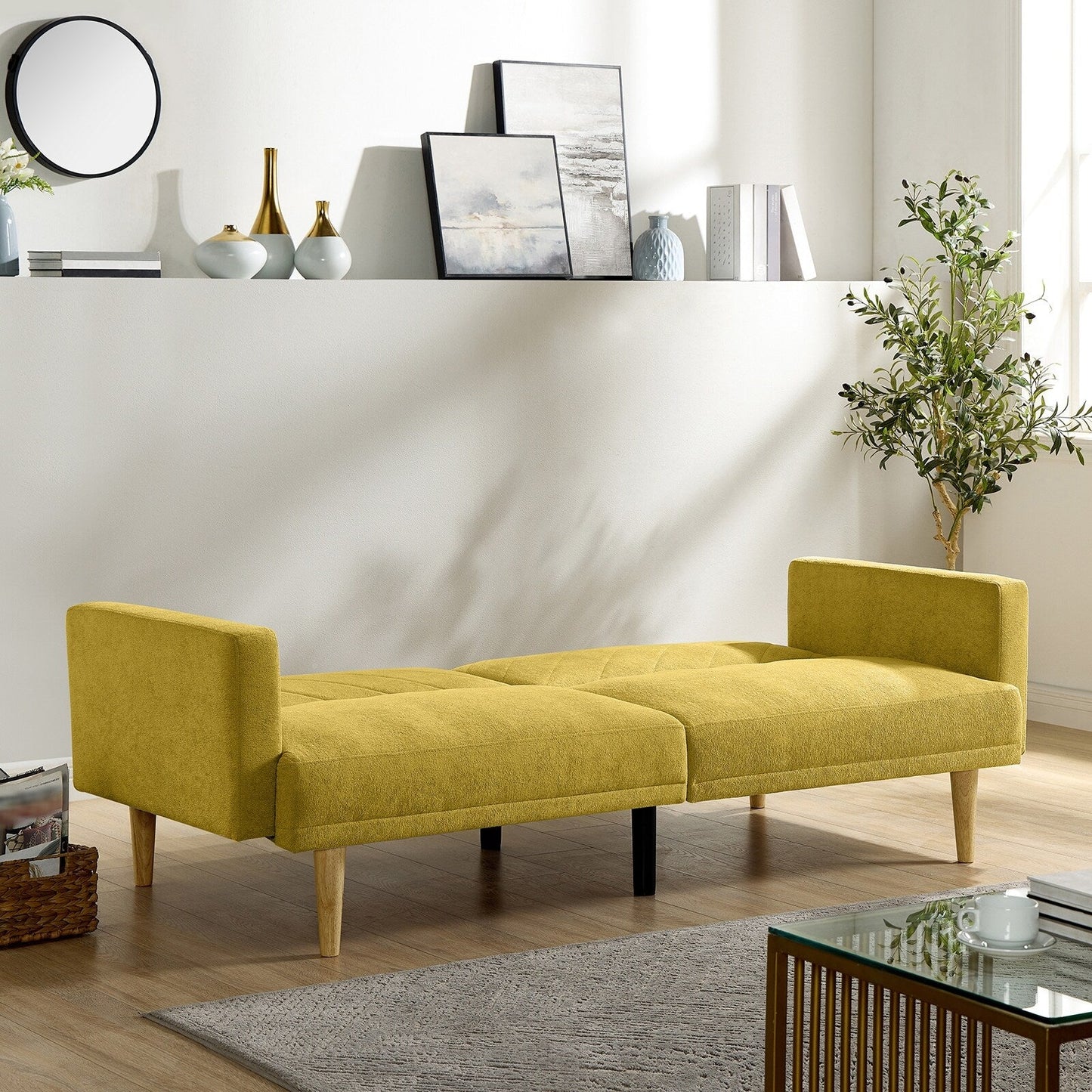Divano letto futon in velluto giallo con fiocco di neve