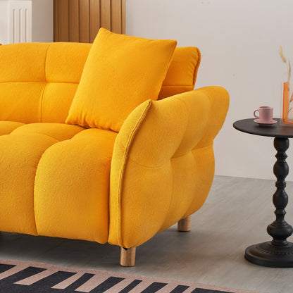 Divano imbottito Teddy giallo a 3 posti con cuscini coordinati