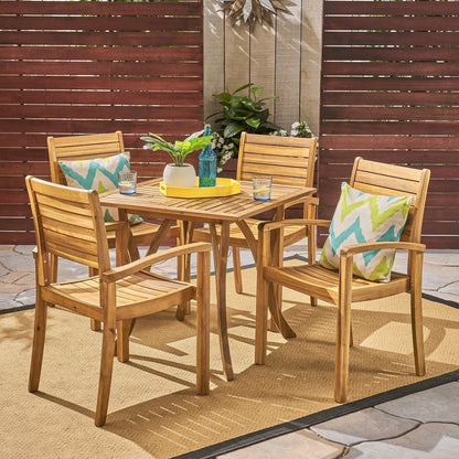 Set da pranzo quadrato da esterno York Acacia Wood da 5 pezzi di Christopher Knight Home