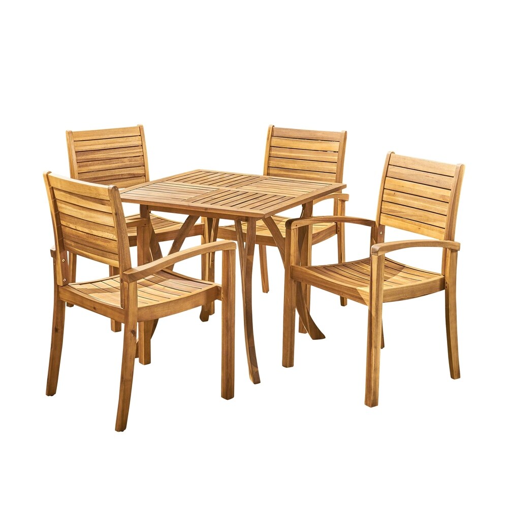 Set da pranzo quadrato da esterno York Acacia Wood da 5 pezzi di Christopher Knight Home