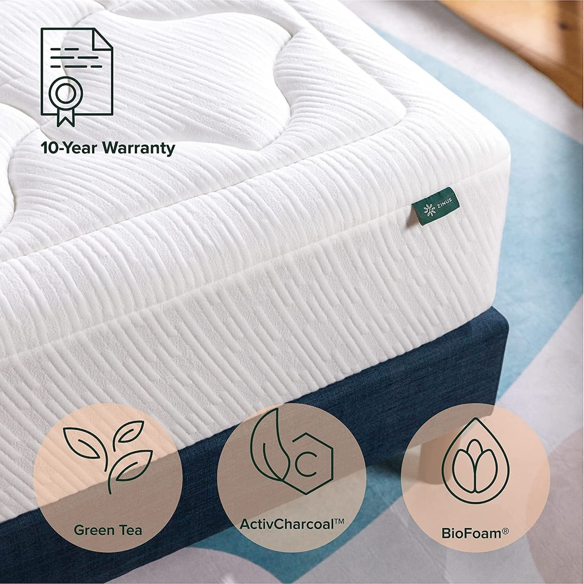 Materasso in memory foam ZINUS Cloud da 12 pollici, antidecubito, Bed-in-a-Box, certificato CertiPUR-US