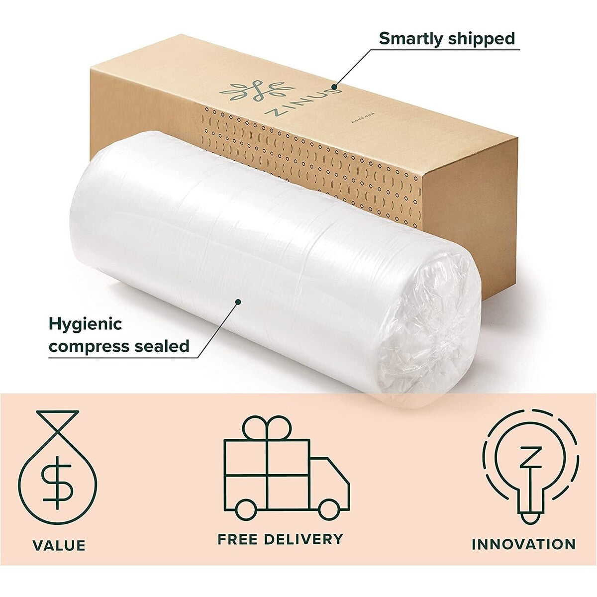 Materasso in memory foam ZINUS Cloud da 12 pollici, antidecubito, Bed-in-a-Box, certificato CertiPUR-US