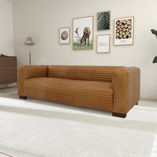 Divano in pelle Zenith 90 Wide Mid Century Modern per soggiorno, color marrone chiaro