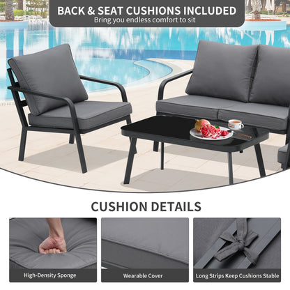 Set da conversazione per patio in alluminio Zenova da 2/4 pezzi, divano componibile da esterno con sedie singole