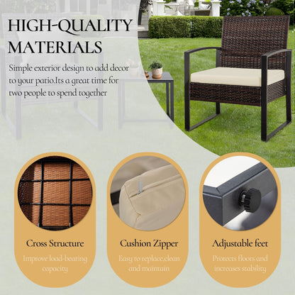 Set da giardino Zenova da 3 pezzi, tavolo e sedie in vimini, set da 2, mobili da balcone in rattan resistenti alle intemperie