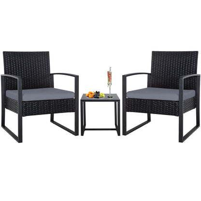 Set da giardino Zenova da 3 pezzi, tavolo e sedie in vimini, set da 2, mobili da balcone in rattan resistenti alle intemperie