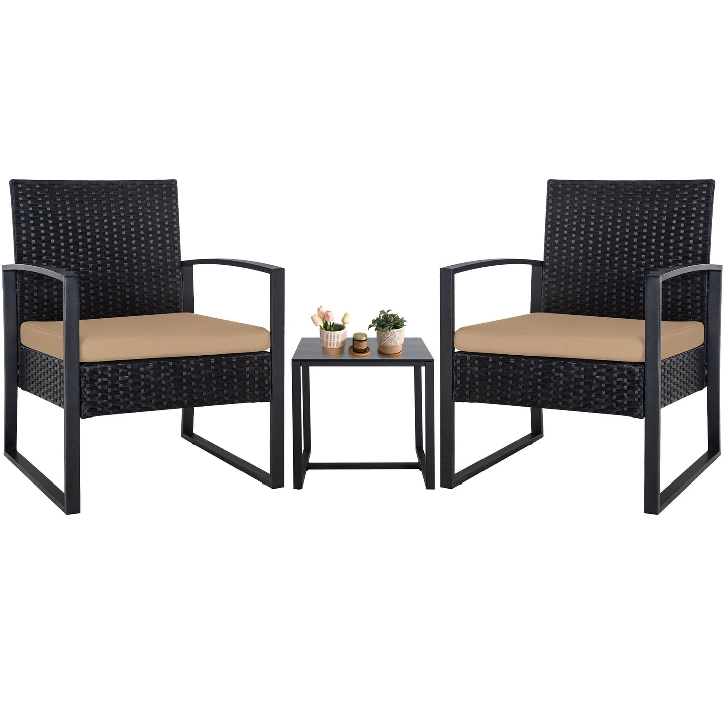 Set da giardino Zenova da 3 pezzi, tavolo e sedie in vimini, set da 2, mobili da balcone in rattan resistenti alle intemperie