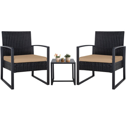 Set da giardino Zenova da 3 pezzi, tavolo e sedie in vimini, set da 2, mobili da balcone in rattan resistenti alle intemperie