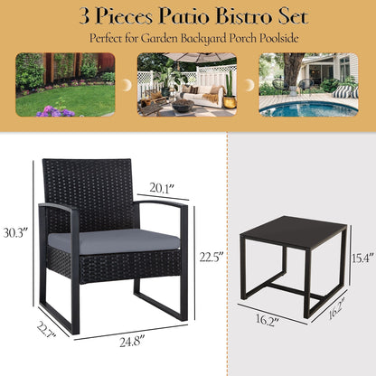 Set da giardino Zenova da 3 pezzi, tavolo e sedie in vimini, set da 2, mobili da balcone in rattan resistenti alle intemperie