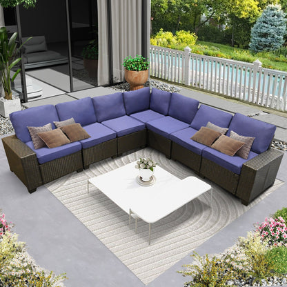 Set da conversazione per patio Zenova, sedie in vimini e rattan, set di divani, mobili da giardino