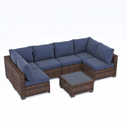 Set da conversazione per patio Zenova, sedie in vimini e rattan, set di divani, mobili da giardino