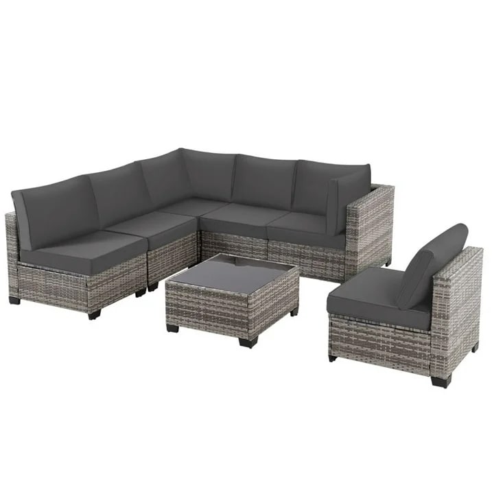 Set da conversazione per patio Zenova, sedie in vimini e rattan, set di divani, mobili da giardino