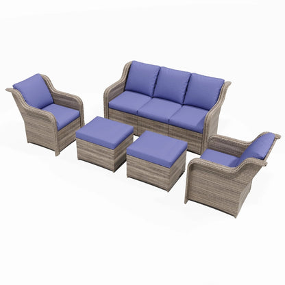 Set da conversazione per patio Zenova, sedie in vimini e rattan, set di divani, mobili da giardino