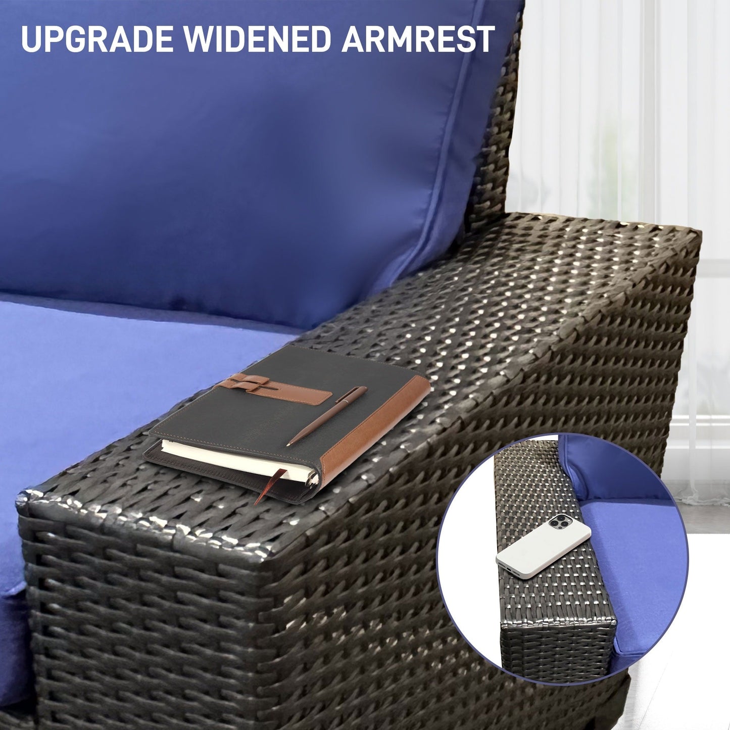 Set da conversazione per patio Zenova, sedie in vimini e rattan, set di divani, mobili da giardino