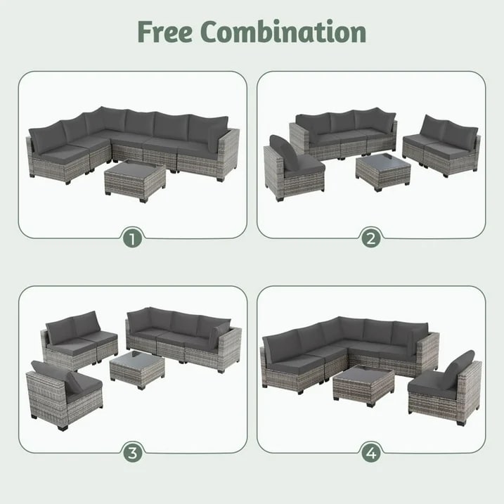 Set da conversazione per patio Zenova, sedie in vimini e rattan, set di divani, mobili da giardino