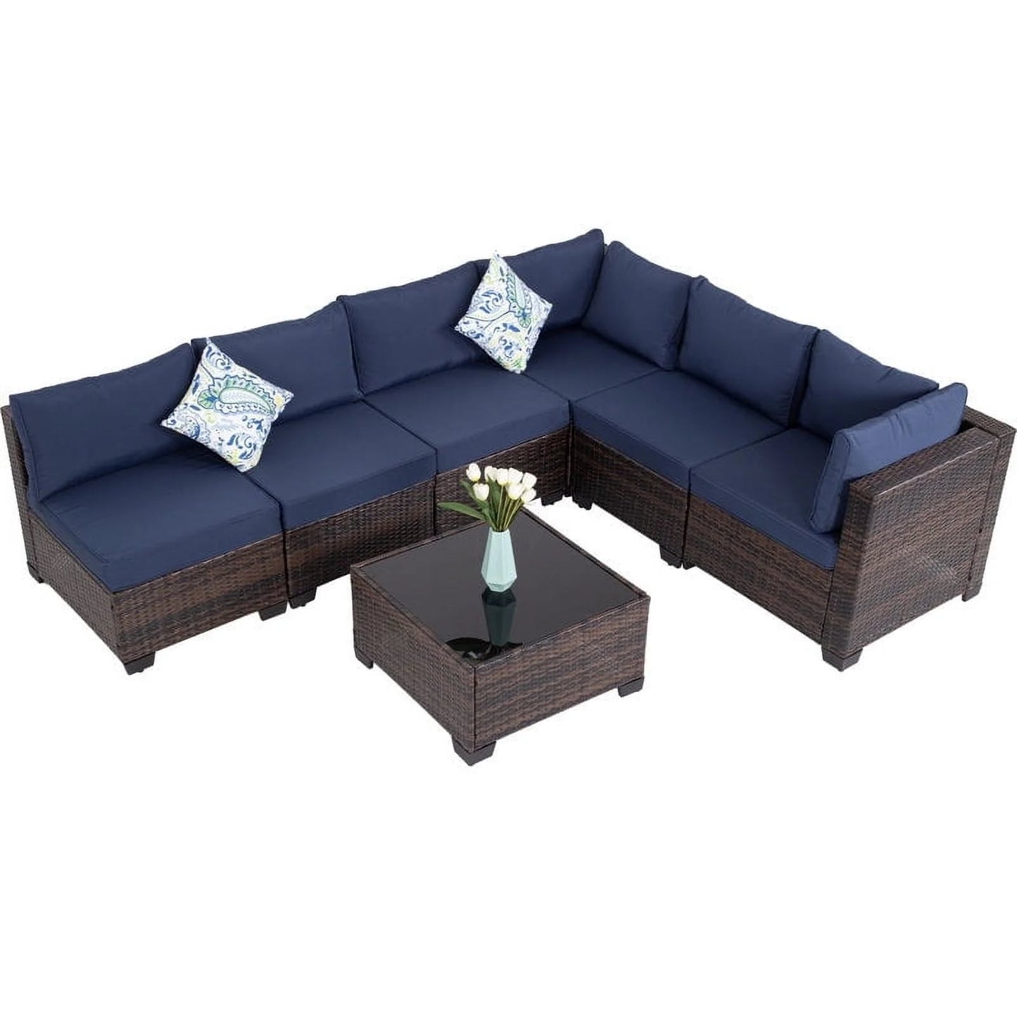 Set da conversazione per patio Zenova, sedie in vimini e rattan, set di divani, mobili da giardino