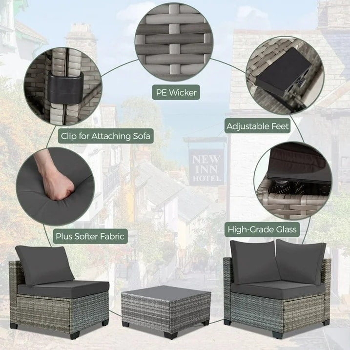 Set da conversazione per patio Zenova, sedie in vimini e rattan, set di divani, mobili da giardino