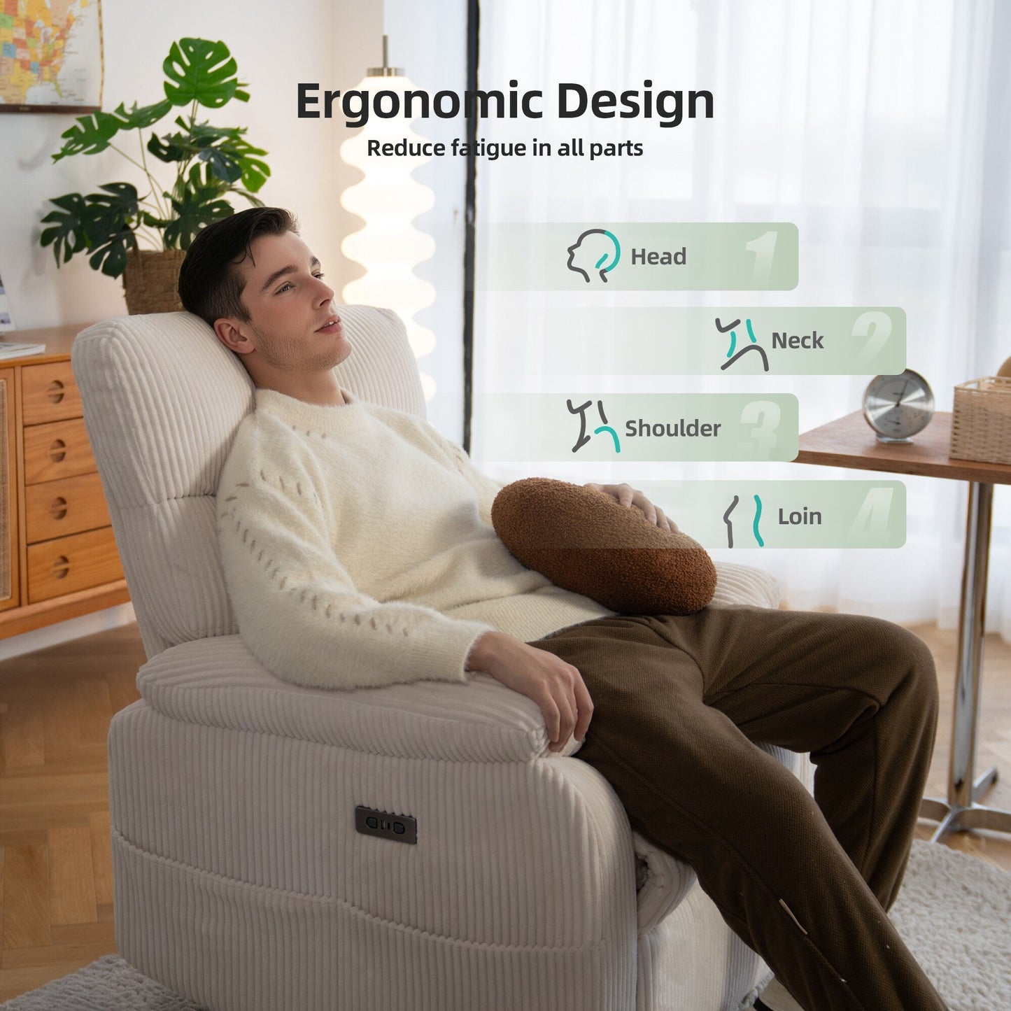 Poltrona reclinabile elettrica Zero Gravity con USB e design ergonomico