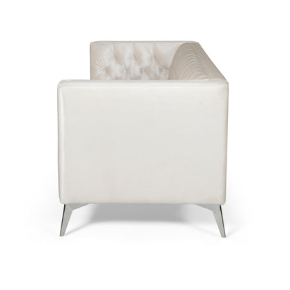 Divano Zexy, 3 posti, capitonné, Chesterfield, velluto beige, cromato