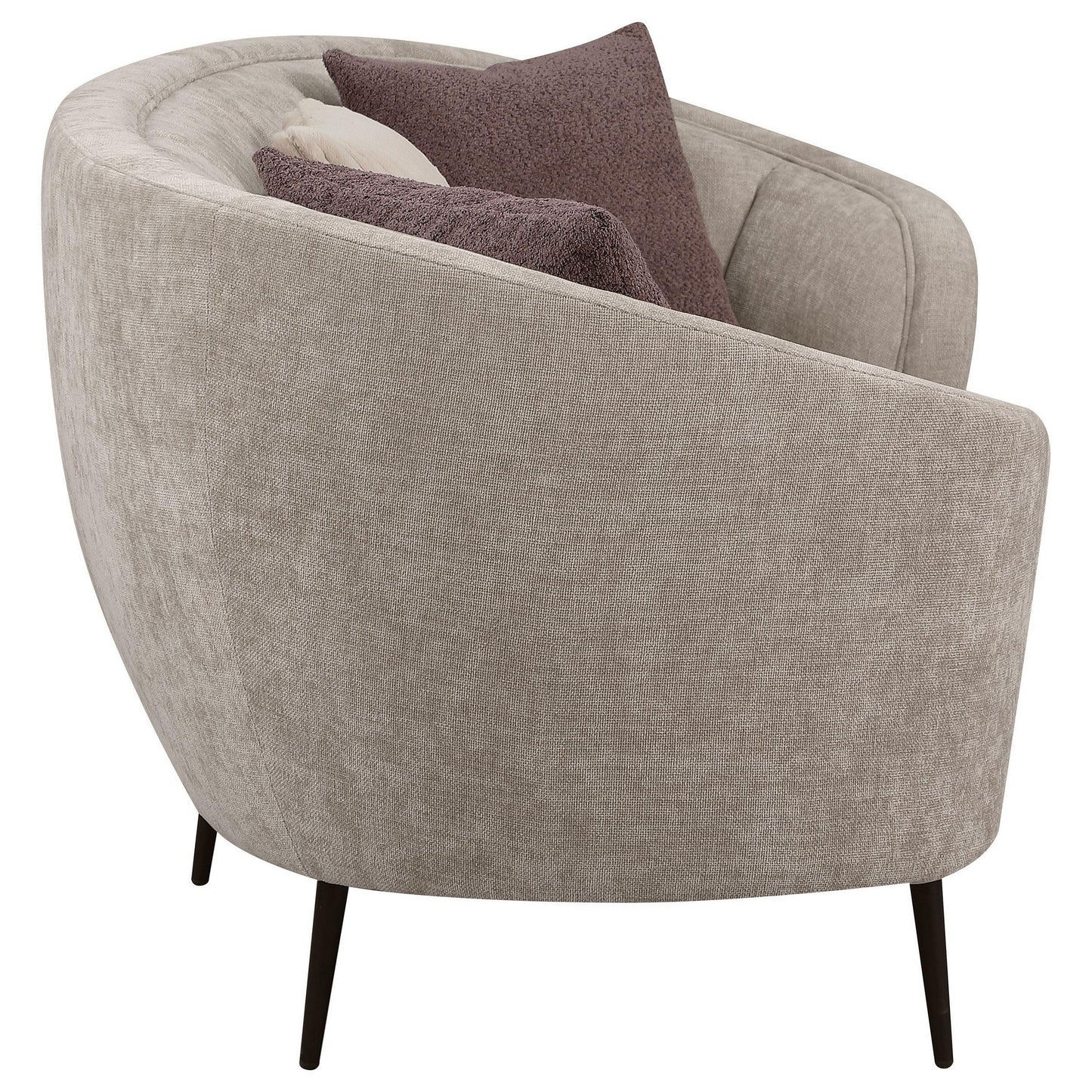 Divano curvo Zui, 92 pollici, tessuto beige, design rotondo, 3 cuscini decorativi