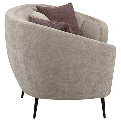 Divano curvo Zui, 92 pollici, tessuto beige, design rotondo, 3 cuscini decorativi