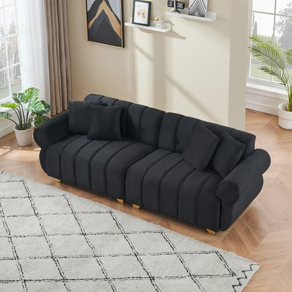 Cuscini per divano avvolti in molle con eleganti piedini in metallo e 4 cuscini decorativi