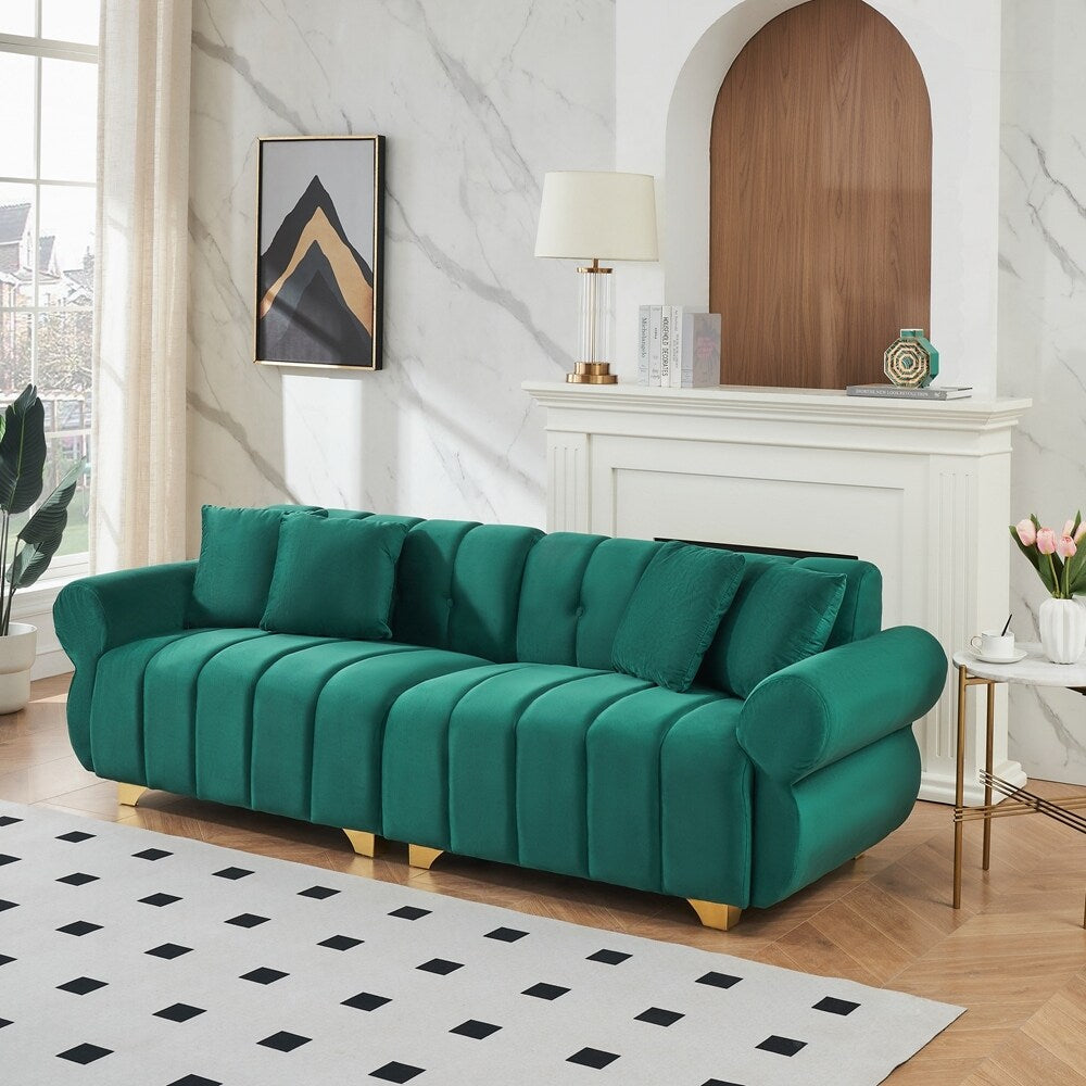 Cuscini per divano avvolti in molle con eleganti piedini in metallo e 4 cuscini decorativi