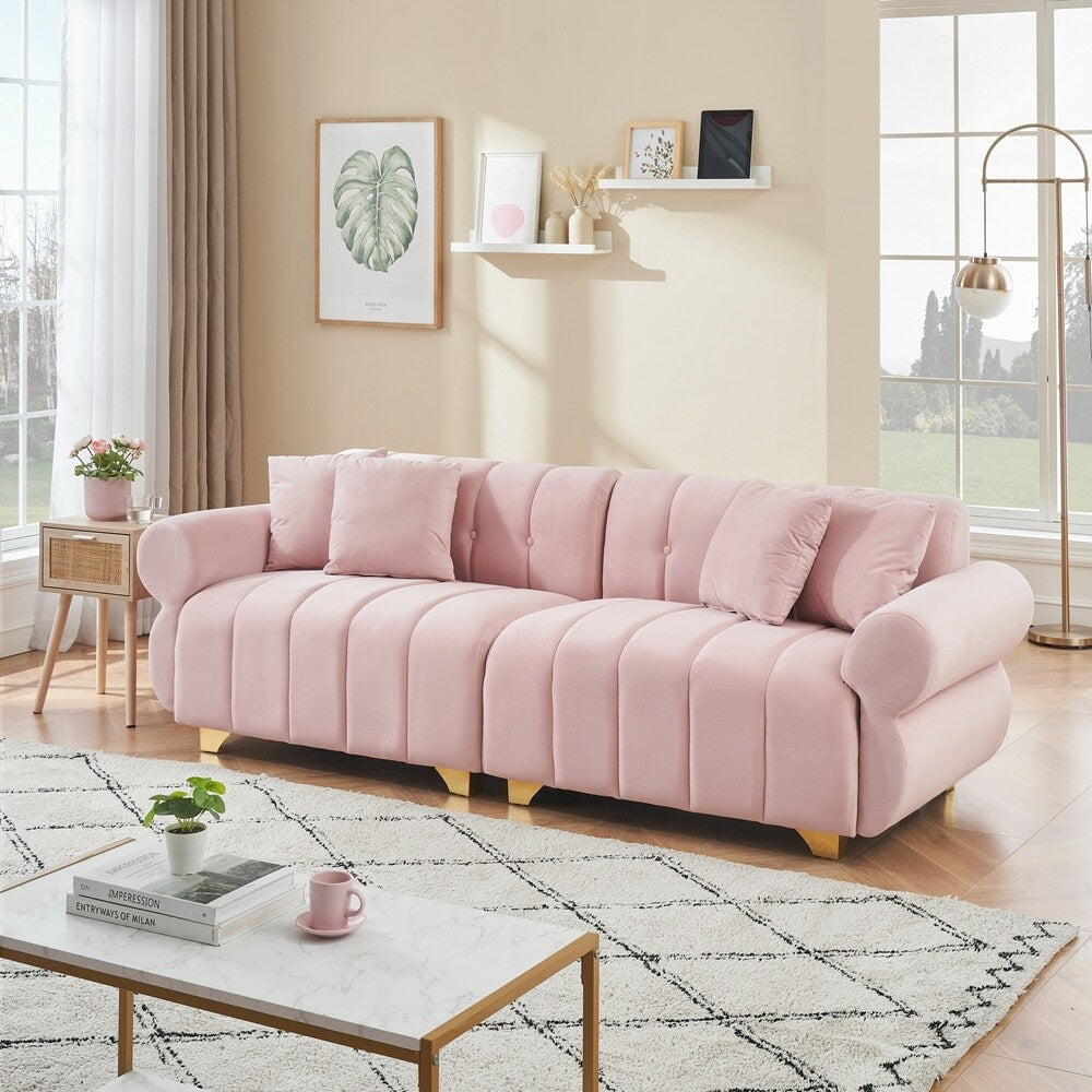 Cuscini per divano avvolti in molle con eleganti piedini in metallo e 4 cuscini decorativi