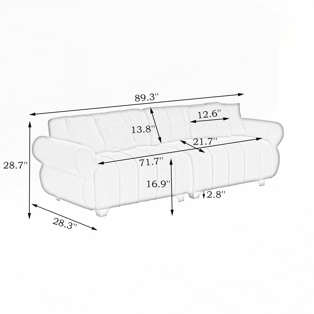 Cuscini per divano avvolti in molle con eleganti piedini in metallo e 4 cuscini decorativi